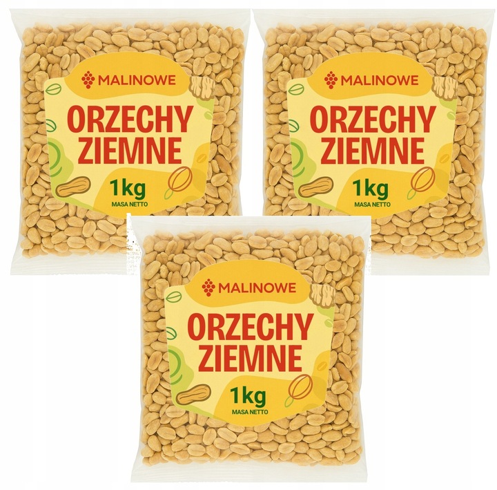 ZESTAW ORZECHY ZIEMNE PRAŻONE BEZ SOLI 3x1kg ORZESZKI ARACHIDOWE PREMIUM