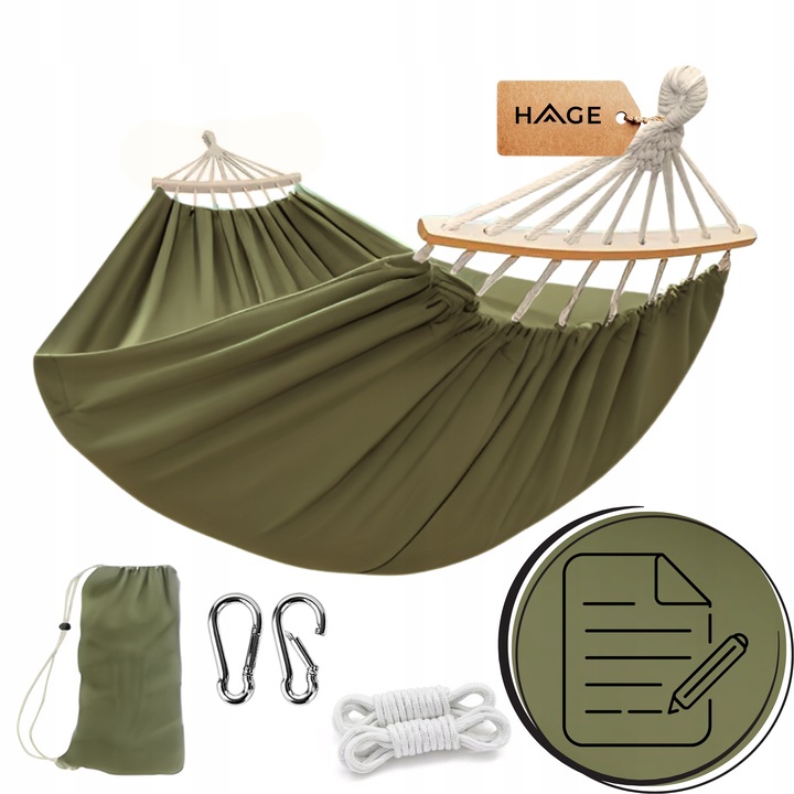 HAMAK Z DRĄŻKIEM TURYSTYCZNY BOHO DWUOSOBOWY 150x275cm 240kg ARMY GREEN
