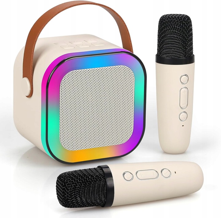 PRZENOŚNY ZESTAW KARAOKE GŁOŚNIK BLUETOOTH RGB DWA MIKROFONY USB MINI JACK
