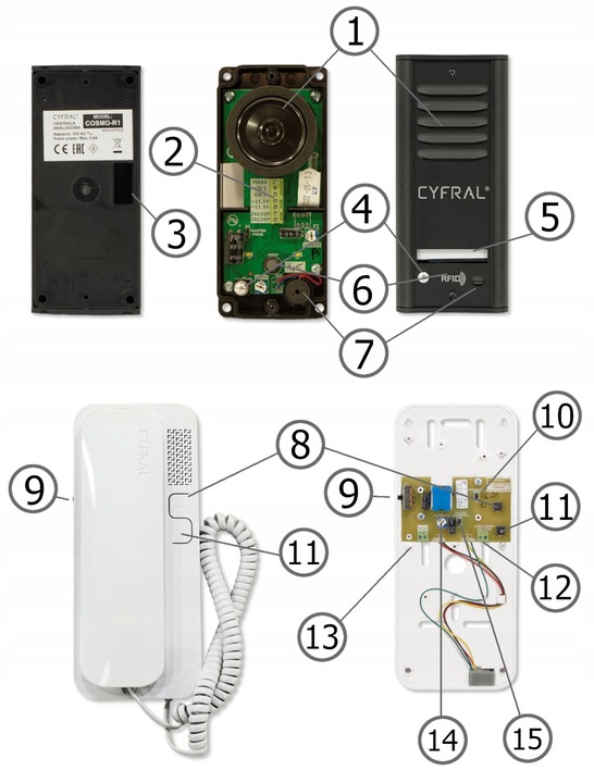 Domofon 1-rodzinny Cyfral Cosmo R1 czarny breloki ( biały unifon )
