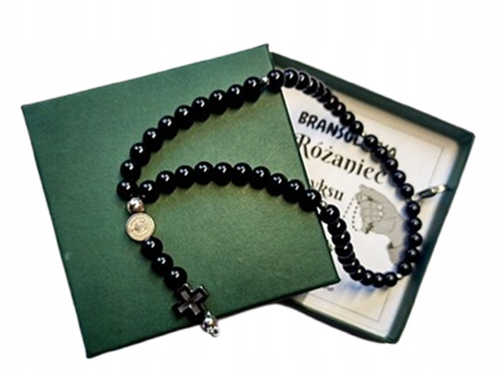 Bransoletka Męska RÓŻANIEC na rękę CAŁY PEŁNY z kamieni ONYKSU św.Benedykt