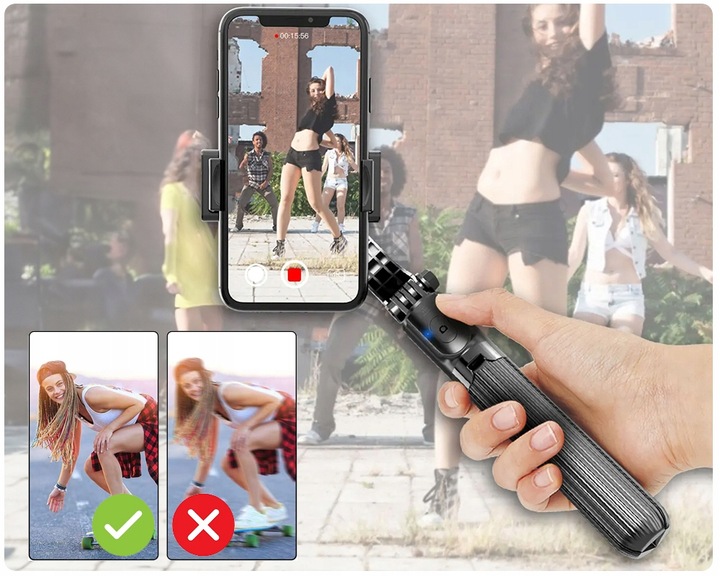 Gimbal Bezprzewodowy stabilizator obrazu do telefonu kamery z tripodem