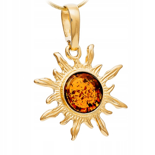 ZŁOTY WISIOREK słońce SREBRO z BURSZTYN łańcuszek