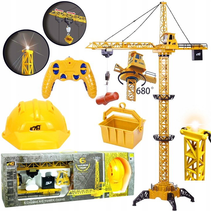 DŹWIG RC DLA DZIECI ŻURAW BUDOWLANY STEROWANY 128cm OBROTOWY +KASK MATADI
