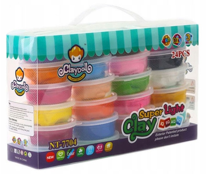 MAGICZNA plastelina masa plastyczna PIANKOLINA CLAYDOLL 24 sztuki + Nożyki