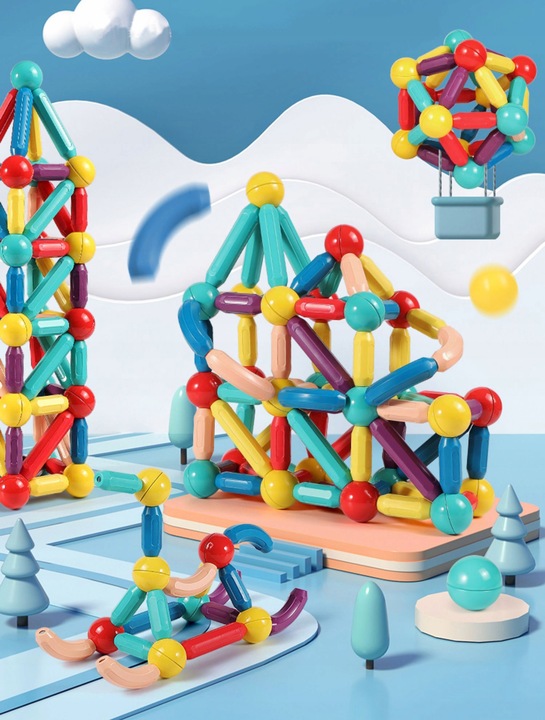 KLOCKI MAGNETYCZNE 64 ELEMENTY KREATYWNA ZABAWKA DIY MAGNETIC STICKS