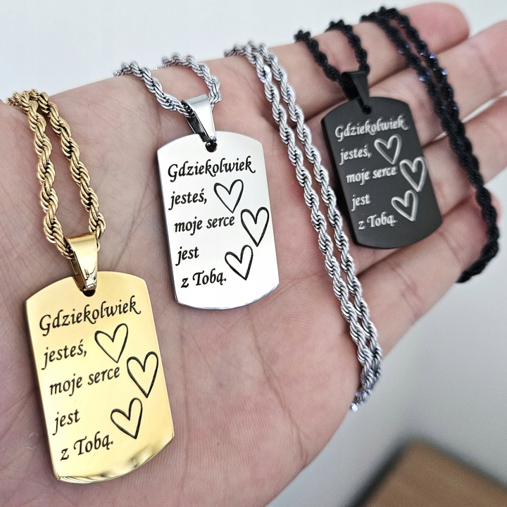 ZESTAW Srebrny nieśmiertelnik z grawerunkiem + łańcuszek srebrny 55cm WZORY