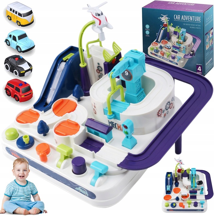 TOR PRZESZKÓD SAMOCHODOWY INTERAKTYWNY ZJEŻDŻALNIA Z PRZESZKODAMI + AUTKA