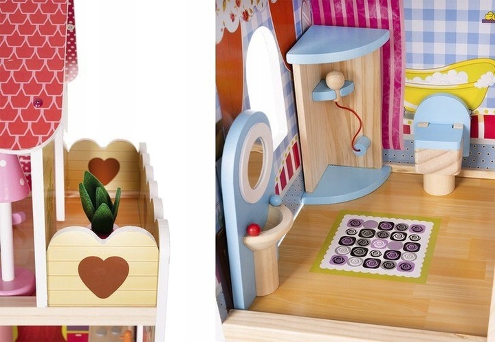 DOMEK DLA LALEK DREWNIANY DUŻY XXL OSLWITLENIE LED MEBLE BALKON