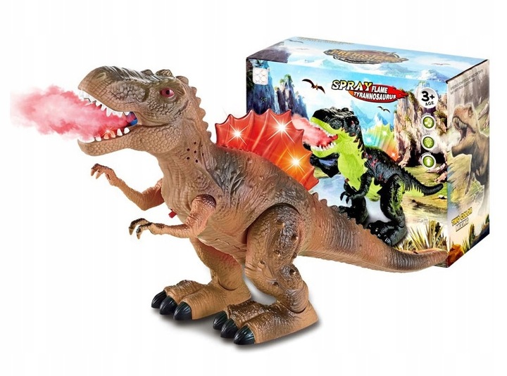 DUŻY DINOZAUR T-REX CHODZI RYCZY ŚWIECI ZIEJE PARĄ FIGURKA DLA DZIECI 20 CM