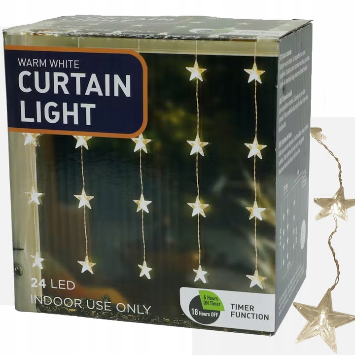 Kurtyna świetlna LED 1,2x0,8m girlanda lampki gwiazdy na okno świąteczne