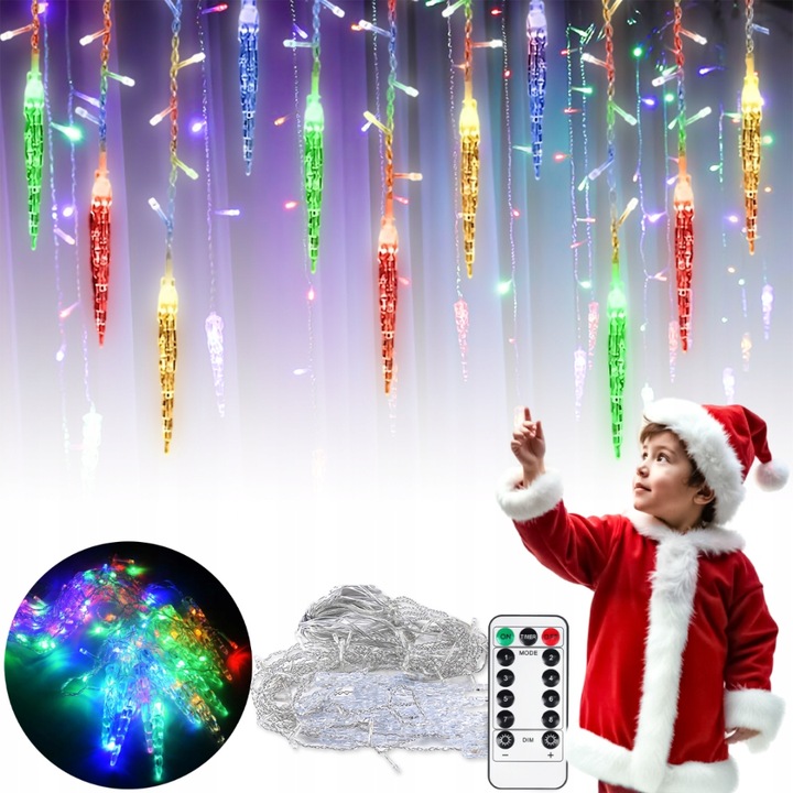 LAMPKI ZEWNĘTRZNE I WEWNĘTRZNE ŚWIĄTECZNE SOPLE 216 LED Z EFEKTEM ŚWIATEŁKA