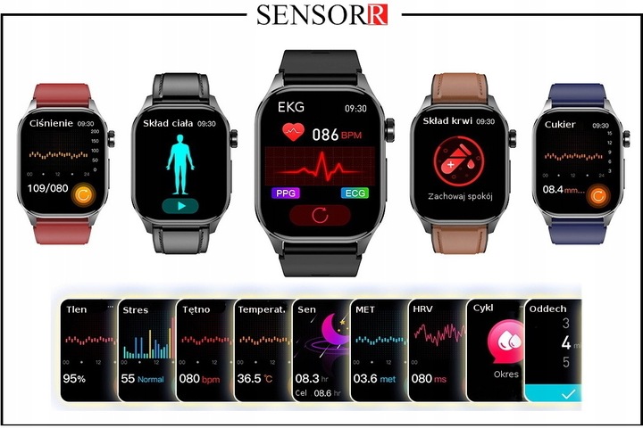 ZEGAREK MĘSKI SMARTWATCH EKG POMIAR CUKRU CIŚNIENIE TEMPERATURA ROZMOWY PL