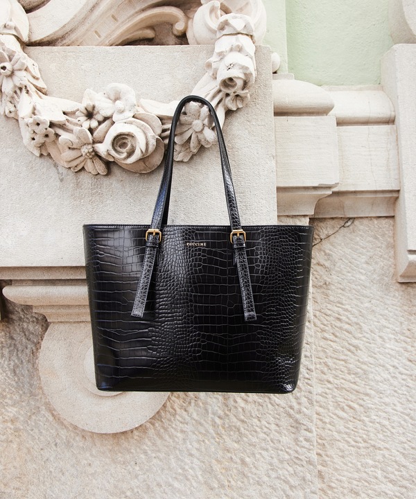 Torebka Damska Shopper Na Ramię PUCCINI Duża Mieści A4 Czarna BML054D-1