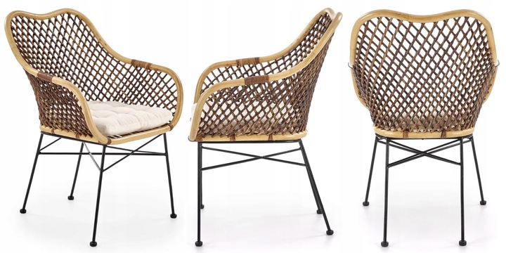 Krzesło Tarasowe do Ogrodu Balkonowe K336 z Rattanu z Podłokietnikami Boho