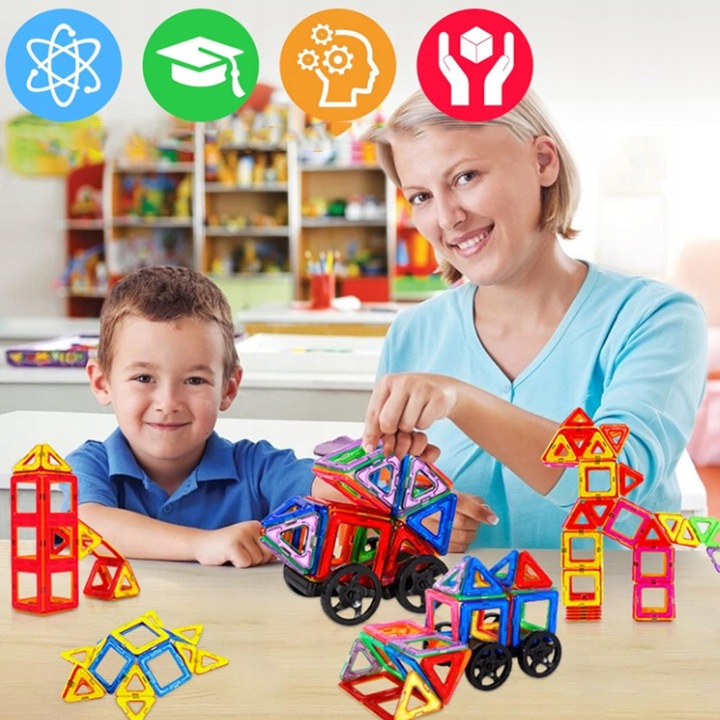 MAGNETYCZNE KLOCKI KONSTRUKCYJNE, ZESTAW 105 PŁYTEK MAGNETYCZNYCH, PREZENT