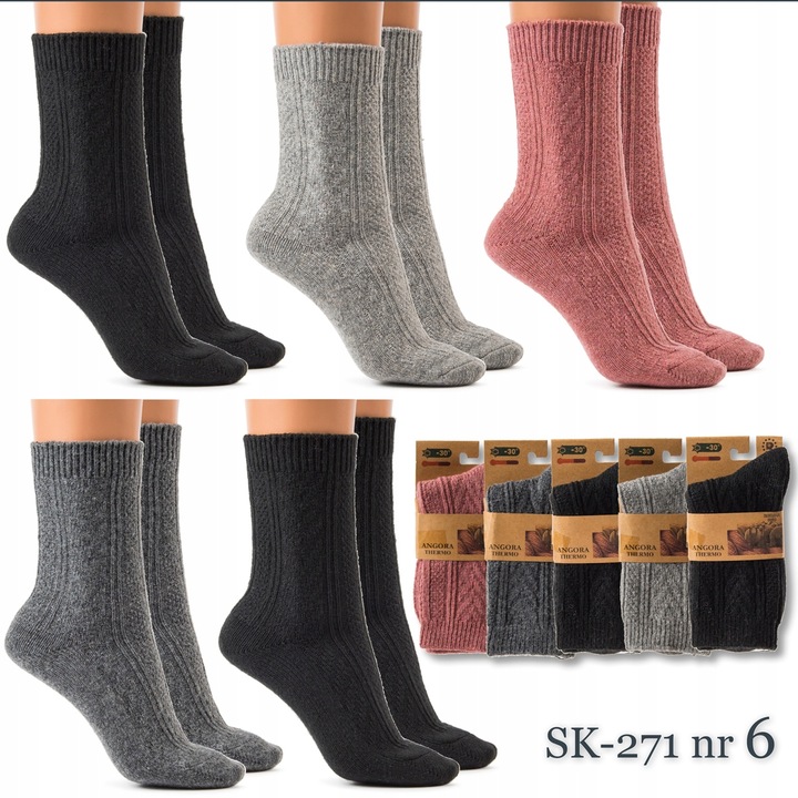 5x SKARPETY damskie NATURALNE WEŁNIANE CIEPŁE GRUBE skarpetki