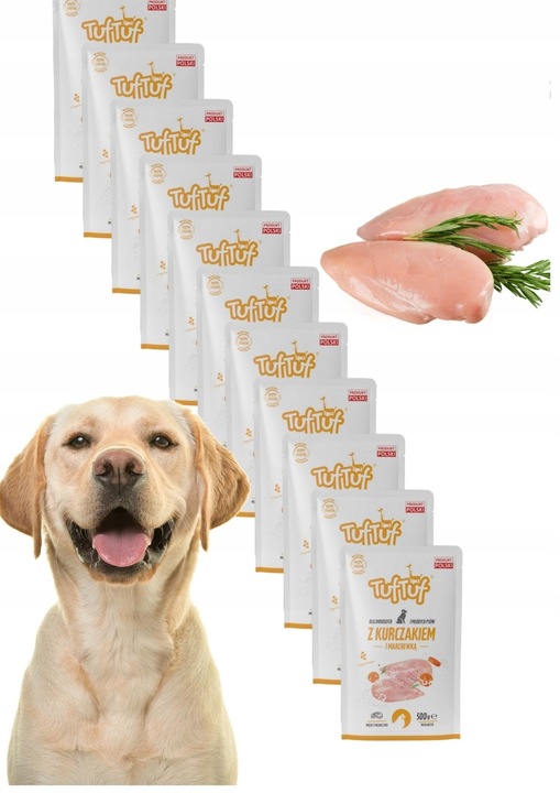 Mokra karma dla psa, 65% mięsa, saszetka 40x500g, zestaw Tuf Tuf mix smaków