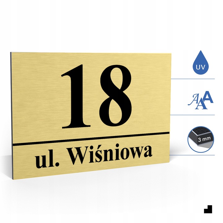 NUMER NA DOM TABLICZKA ADRESOWA Z NUMEREM DOMU 32x21 cm Złota + DYSTANSE