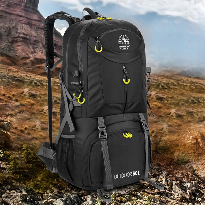 PLECAK TURYSTYCZNY TREKKINGOWY 60L GÓRSKI W GÓRY MĘSKI DAMSKI MOCNY CZARNY