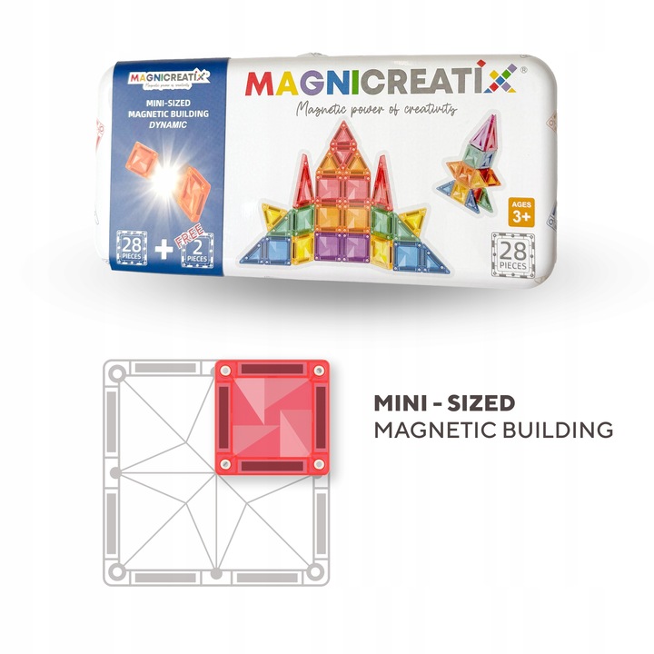 MINI Klocki Magnetyczne MAGNICREATIX Mini Tiles – 28 el. + 2 GRATIS!