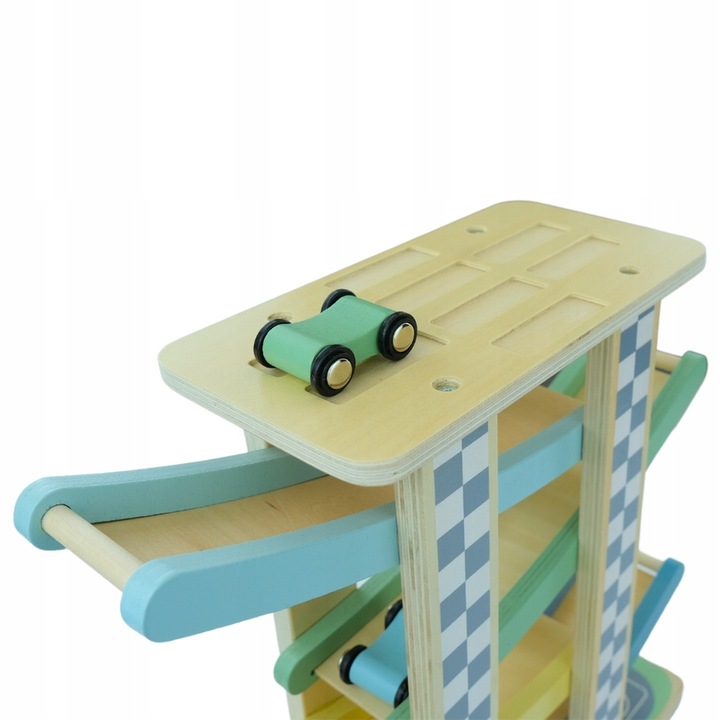 MERKAN Zestaw Drewniana Zjeżdżalnia Tor Dla Samochodzików 4 Piętra