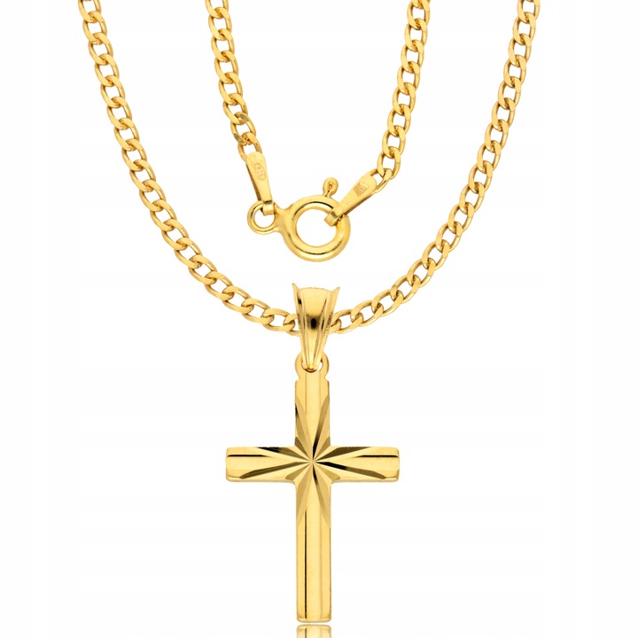 Złoty Łańcuszek 925 Krzyżyk Komunia Chrzest Grawer