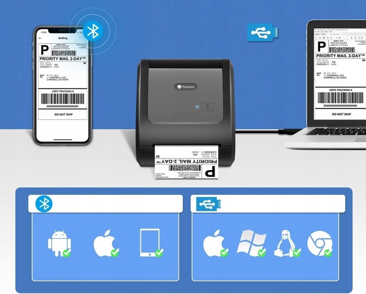 Phomemo drukarka termiczna etykiet wysyłkowych D520-BT Bluetooth USB