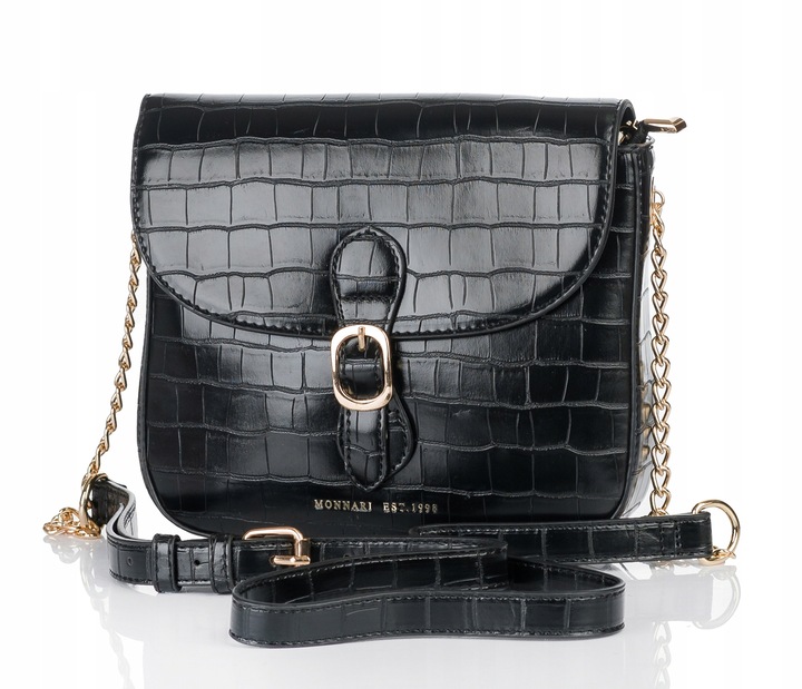 Monnari Torebka Kuferek Listonoszka Czarny Kroko Łódka Czarna PREMIUM