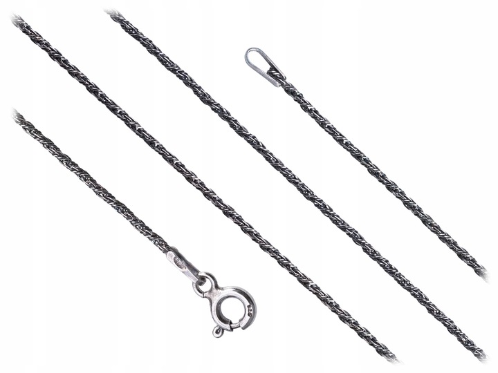 Długi Srebrny Oksydowany Pleciony Łańcuszek Lisi Ogon 1,4mm Ozdobny 70cm