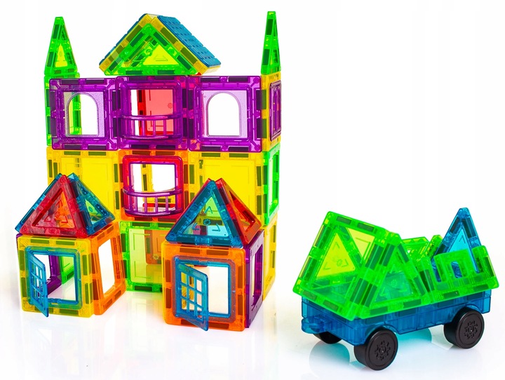 KLOCKI MAGNETYCZNE 3D budynki pojazdy podwozie ZESTAW Magnetic Tiles 80 el.