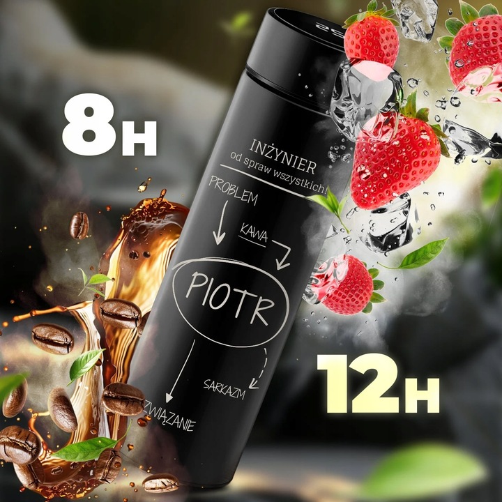 Kubek Termiczny z Grawerem Wyświetlacz 450ml Termos z Zaparzaczem na Kawę