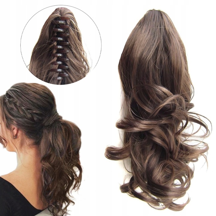 KUCYK Kręcone Claw Doczepiany Kucyki Pony Dopinki Kitka 38CM Brąz 2/30