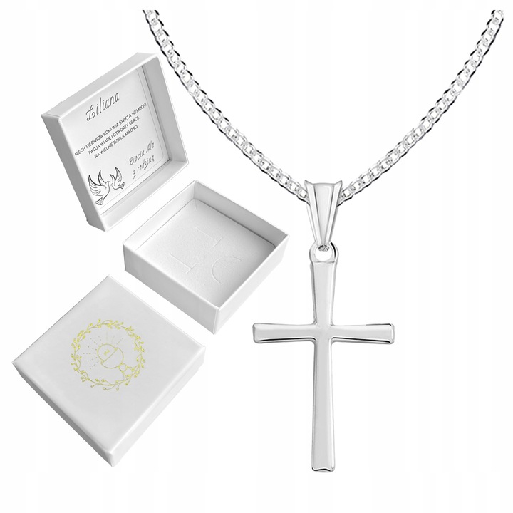 Srebrny krzyżyk z łańcuszkiem medalik komunijny łańcuszek z krzyżykiem