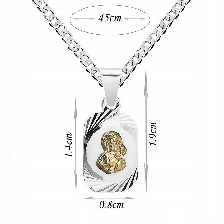 Srebrny zestaw 45 cm pancerka + medalik Matka Boska Komunia Chrzest prezent