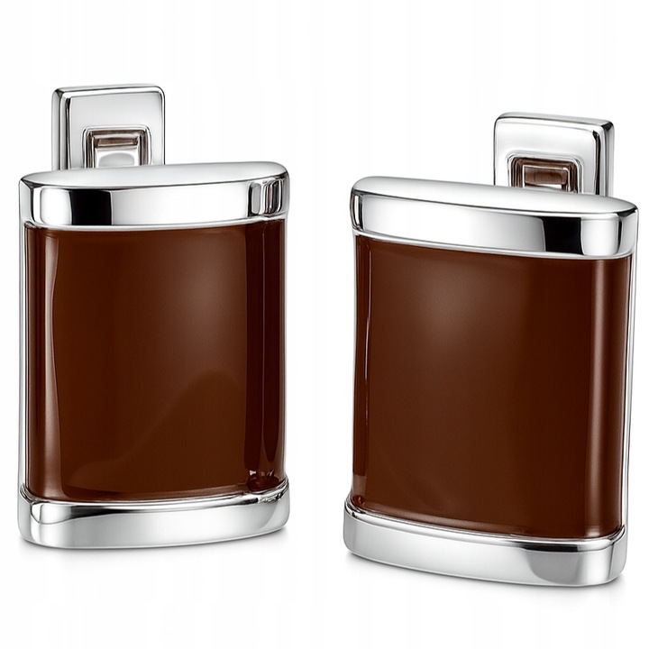 Srebrne spinki do mankietów koszuli brązowe stal szlachetna 316L