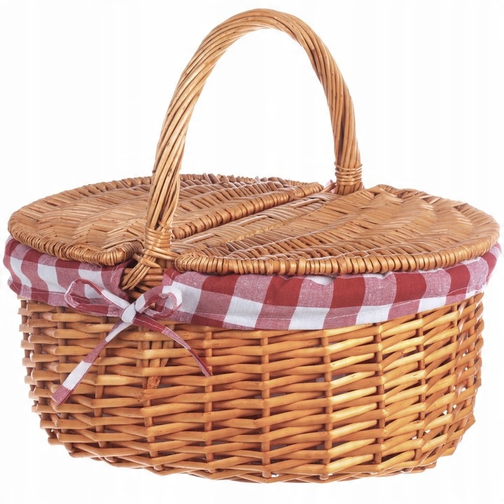 KOSZ NA PIKNIK KOSZYK PIKNIKOWY WIKLINOWY DUŻY MOCNY CZERWONY Z RĄCZKĄ