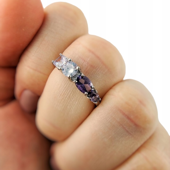 PIERŚCIONEK Z KOLOROWYMI CYRKONIAMI SREBRNY ZE SREBRA 925