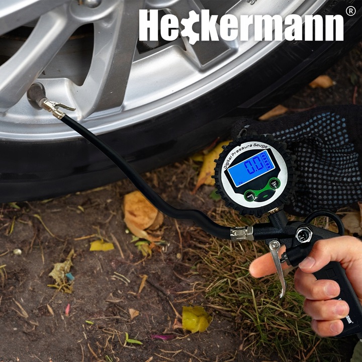 PISTOLET DO POMPOWANIA KÓŁ Z MANOMETREM CYFROWYM LCD WĘŻYK 36CM 15 BAR