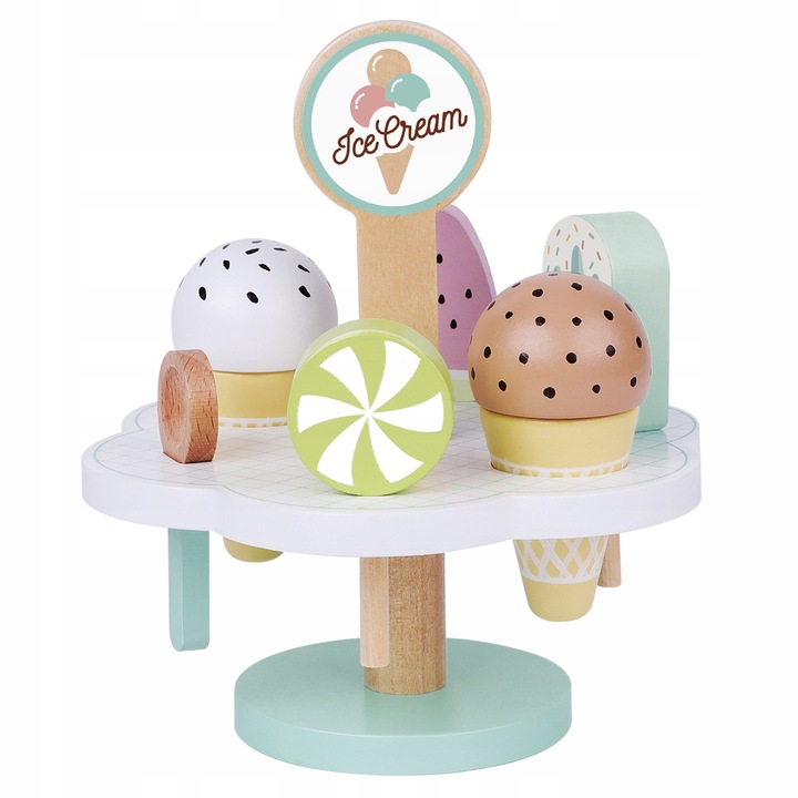 DREWNIANA LODZIARNIA KAWIARNIA ZESTAW SKLEPIK Z LODAMI NA MAGNES STRAGAN