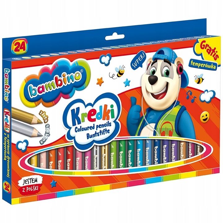 Bambino KREDKI 24 Z GLINKI KAOLINOWEJ, DREWNIANE, GRUBE +temperówka GRATIS