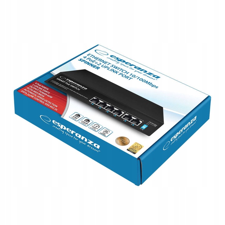 SWITCH PoE 4xPOE 2xUplink RJ45 10/100Mbps 60W EXTEND 300M + DO KAMER