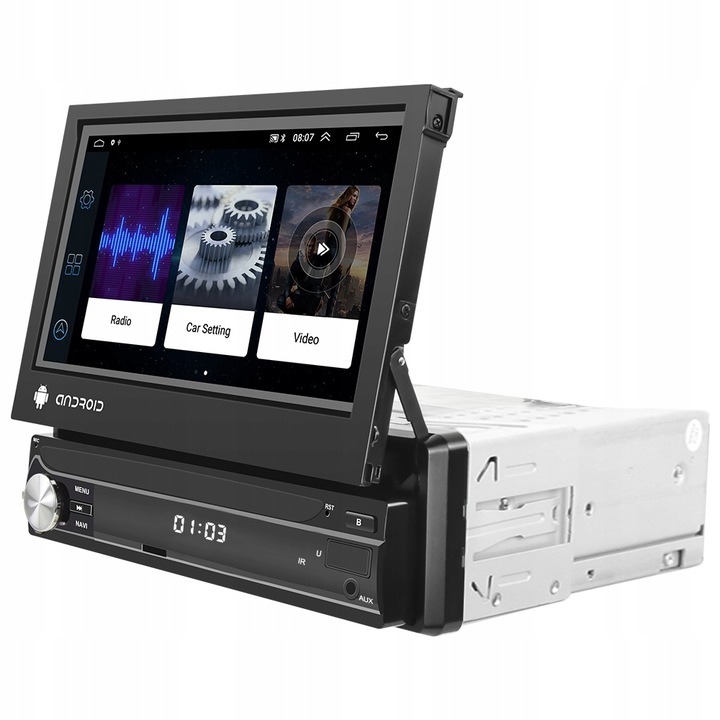 RADIO SAMOCHODOWE 1 DIN ANDROID 13 GPS USB WIFI DAB+ WYSUWANY AUX CARPLAY