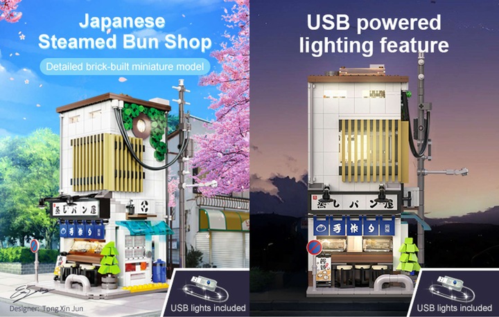 KLOCKI CADA JAPOŃSKI SKLEP Z BUŁKAMI BUN SHOP BUDYNEK ŚWIATŁO LED 1108 EL.