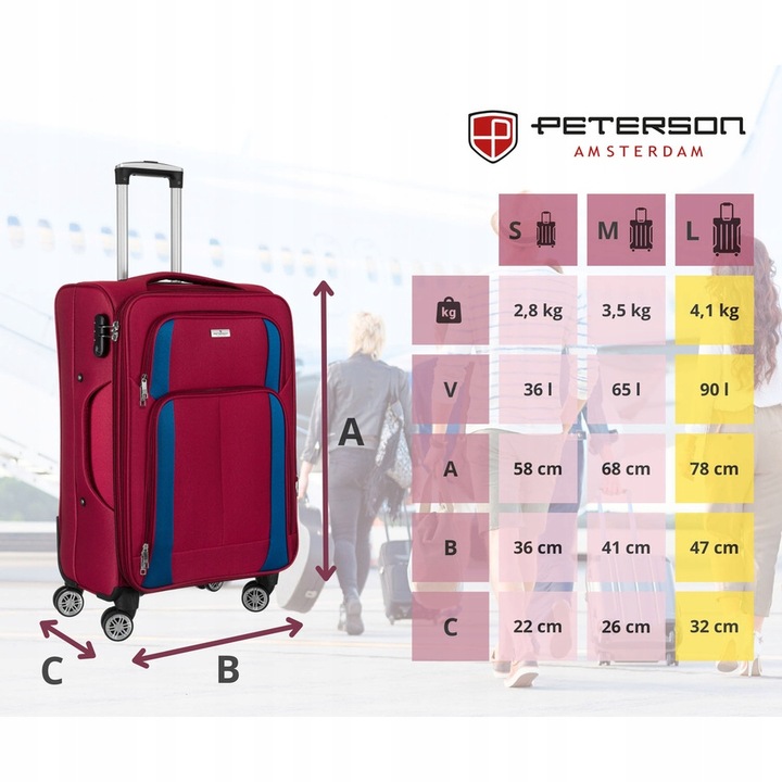 Duża walizka z wytrzymałej tkaniny poliestrowej w czerwono-niebieskim kolor