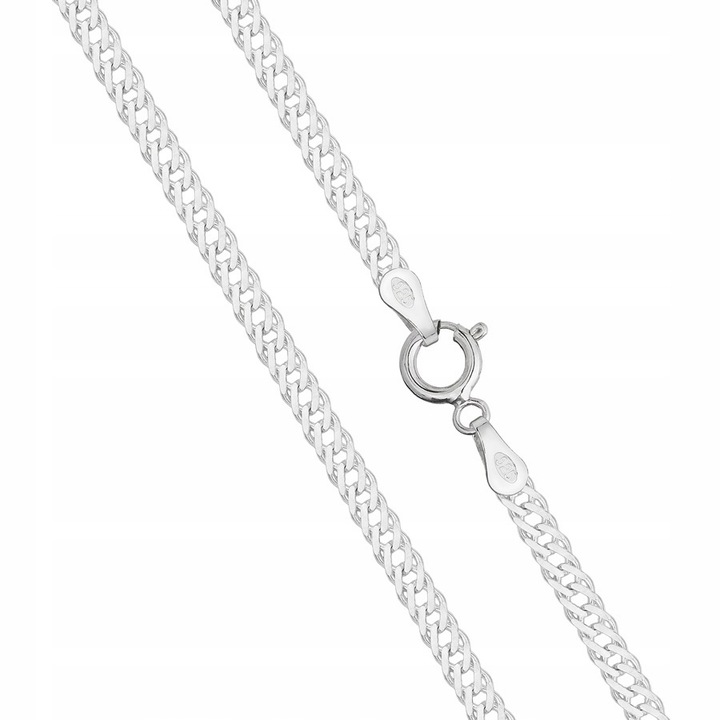 Łańcuszek Srebrny Rombo Pełny Diamentowany z Krzyżykiem 925 Grawer Gratis