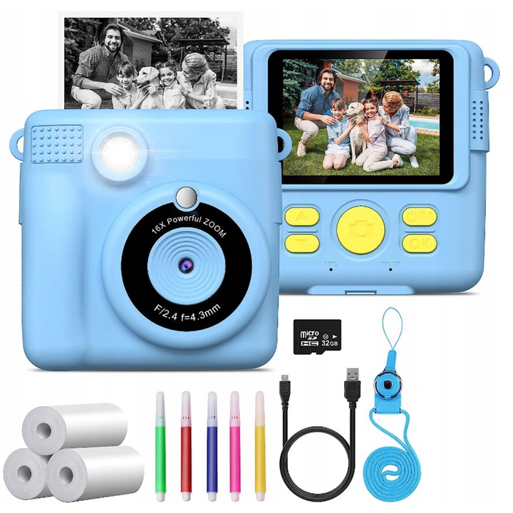 APARAT FOTOGRAFICZNY DLA DZIECI CYFROWY NATYCHMIASTOWY Z DRUKARKĄ + WKŁADY