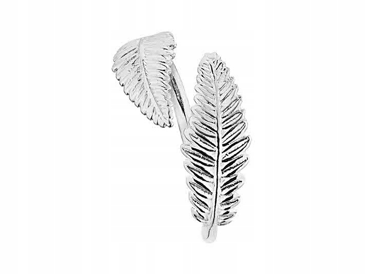Regulowany Srebrny Pierścionek Liść Paproci Srebro 925 Listek Gałąź Paproć