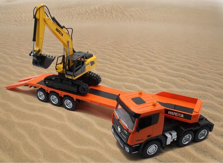 OGROMNA CIĘŻARÓWKA Z PRZYCZEPĄ SAMOCHÓD LAWETA KOPARKA RC 2x PILOT 1319