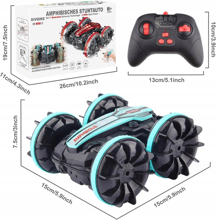 SAMOCHÓD ZDALNIE STEROWANY RC GESTAMI AMFIBIA 4x4 360° PŁYWAJĄCY 2 PILOTY